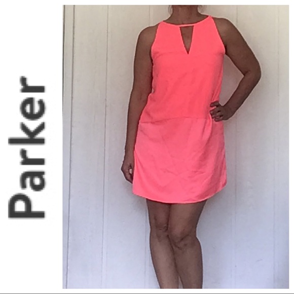 PARKER NEW YORK ORANGE PINK SLEEVELESS SHIFT DRESS SMALL - Picture 3 of 14